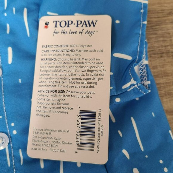 Top Paw Button Up Pet Dog Sz XS Casual Button Up Dress Shirt Short Sleeve - Picture 3 of 4